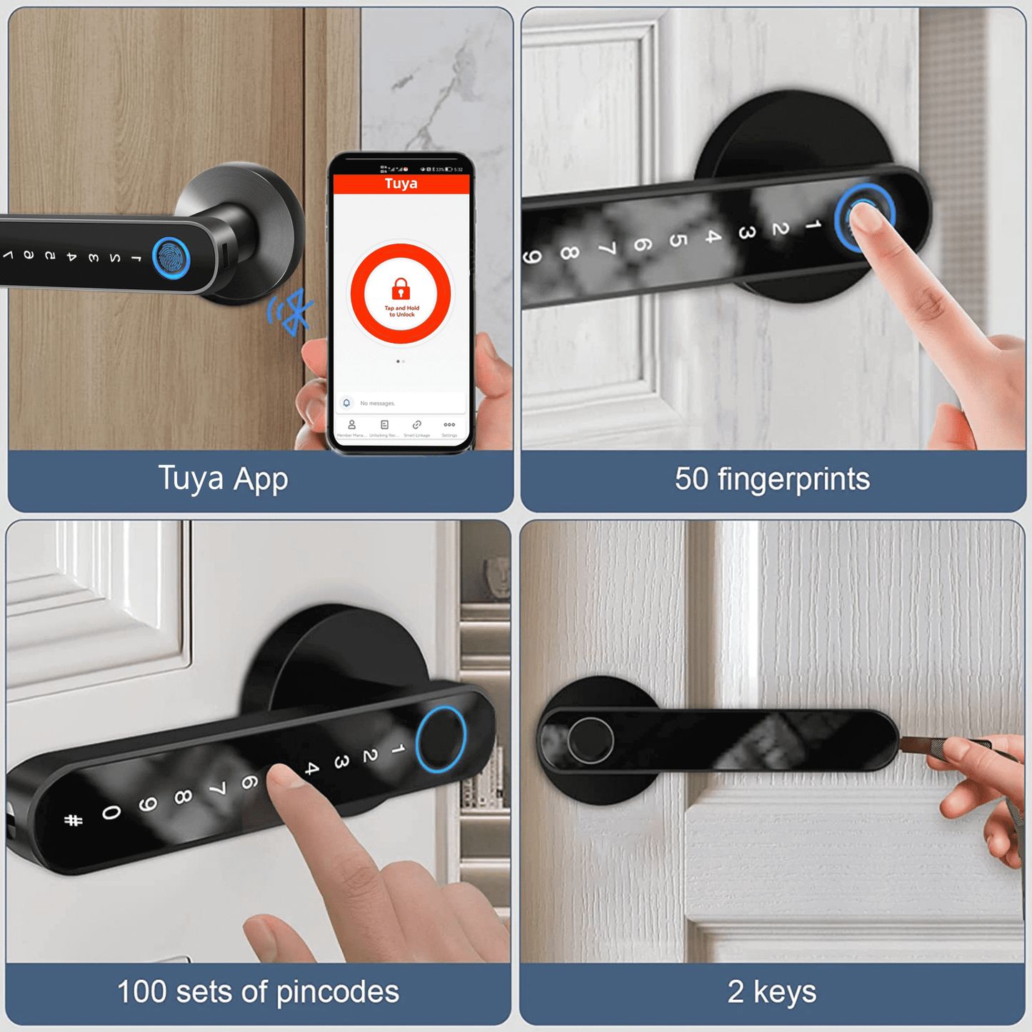 Smart Door Lock,Keyless Entry Door Lock with Handle,Fingerprint Door Lock with Tuya App,Smart Door Knob with Key for Home Bedroom -  from PurelyFreshAir | Available at PurelyFreshAir