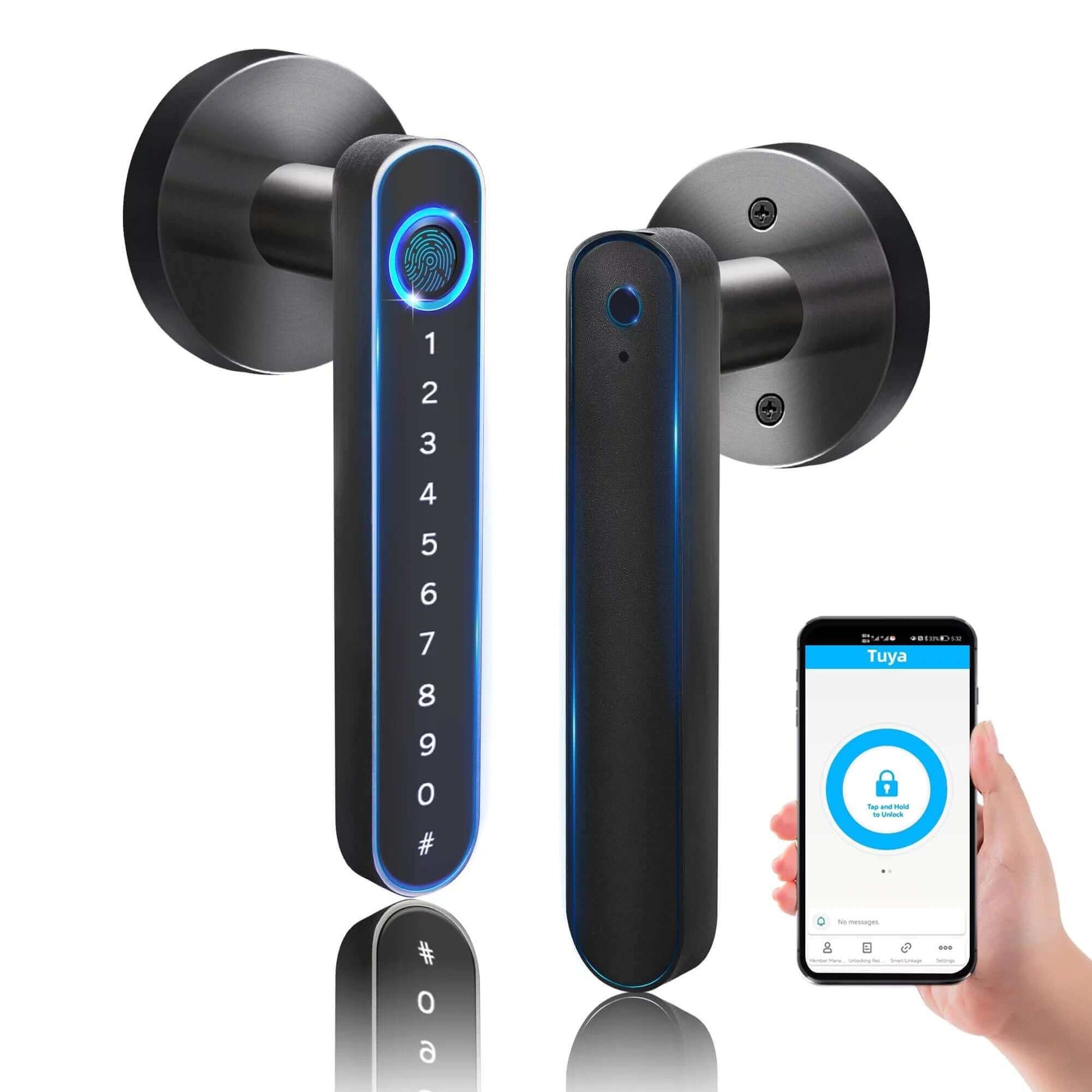 Smart Door Lock,Keyless Entry Door Lock with Handle,Fingerprint Door Lock with Tuya App,Smart Door Knob with Key for Home Bedroom -  from PurelyFreshAir | Available at PurelyFreshAir