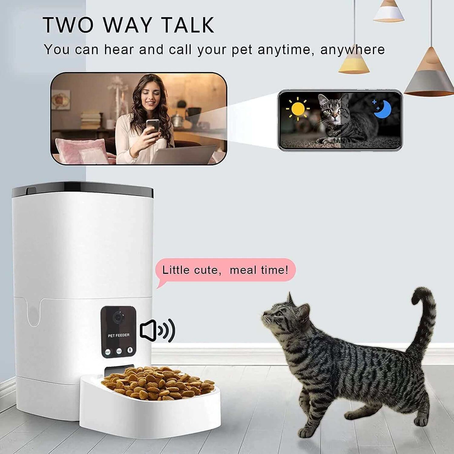 Pet Feeder,6L Automatic Pet Feeder for Cats and Dogs,1080P Camera,App Control,Voice Recorder,Timed Feeder for Schedule Feeding, Dual Power Supply,Wifi Pet Food Dispenser with App Control -  from PurelyFreshAir | Available at PurelyFreshAir