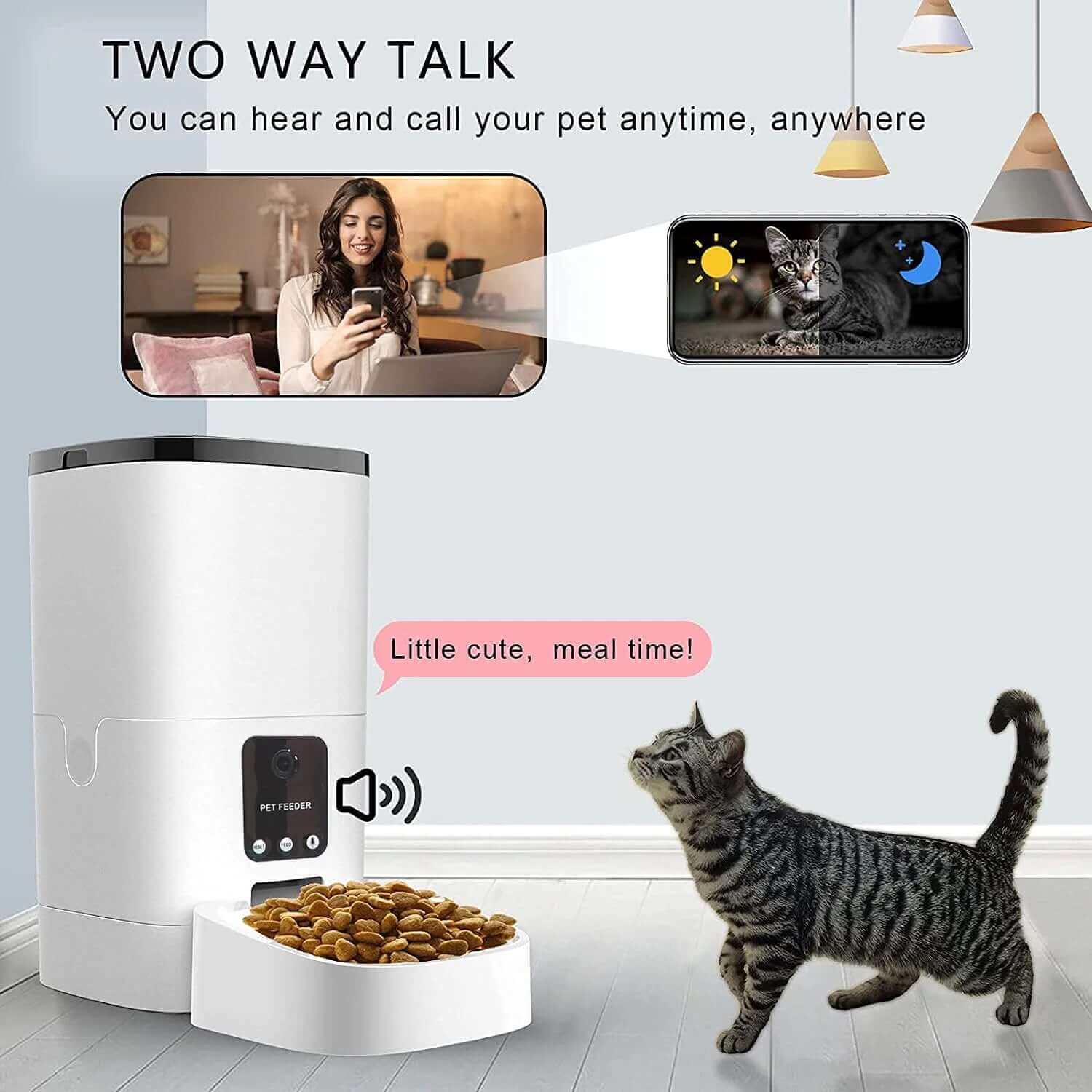 Pet Feeder,6L Automatic Pet Feeder for Cats and Dogs,1080P Camera,App Control,Voice Recorder,Timed Feeder for Schedule Feeding, Dual Power Supply,Wifi Pet Food Dispenser with App Control -  from PurelyFreshAir | Available at PurelyFreshAir