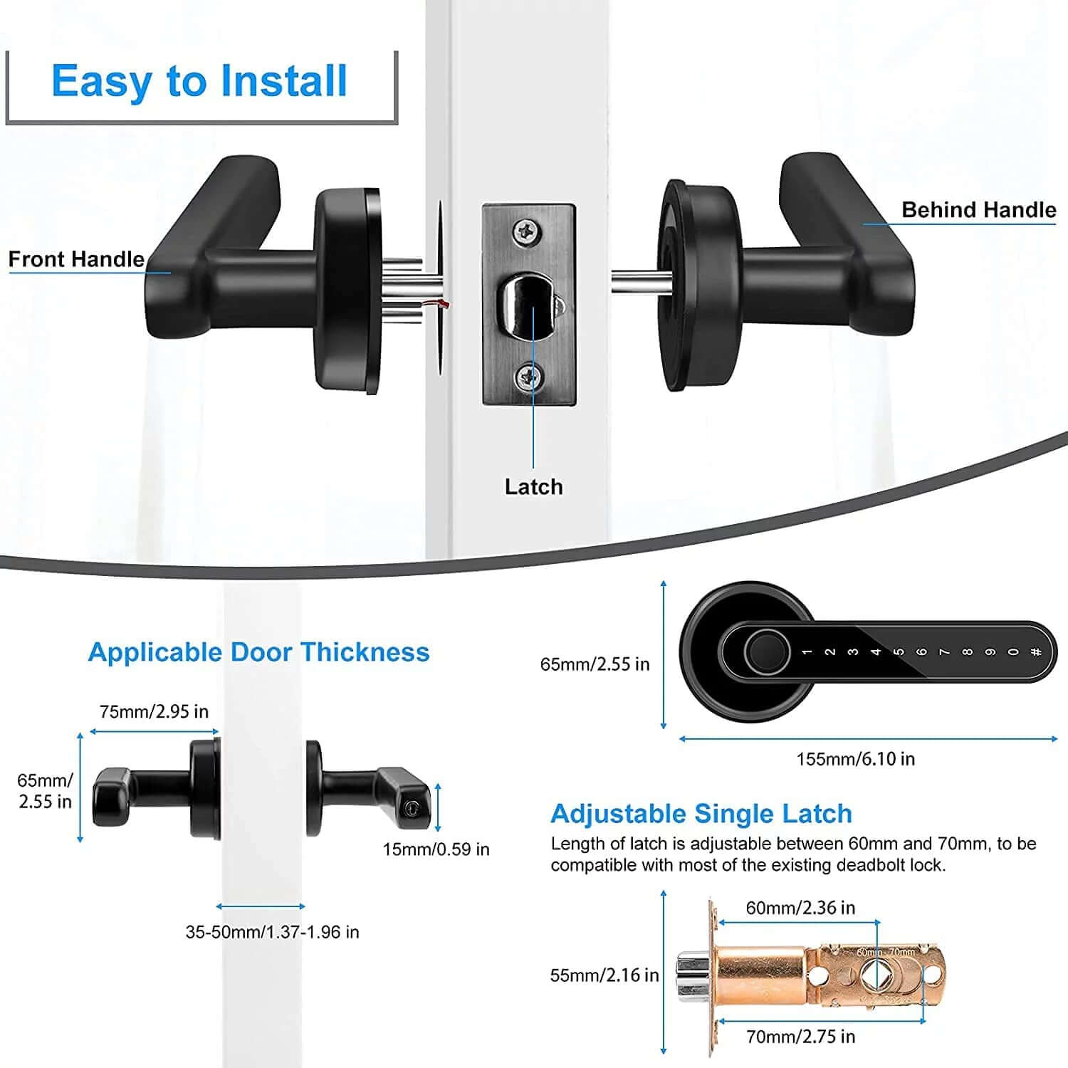 Smart Door Lock,Keyless Entry Door Lock with Handle,Fingerprint Door Lock with Tuya App,Smart Door Knob with Key for Home Bedroom -  from PurelyFreshAir | Available at PurelyFreshAir