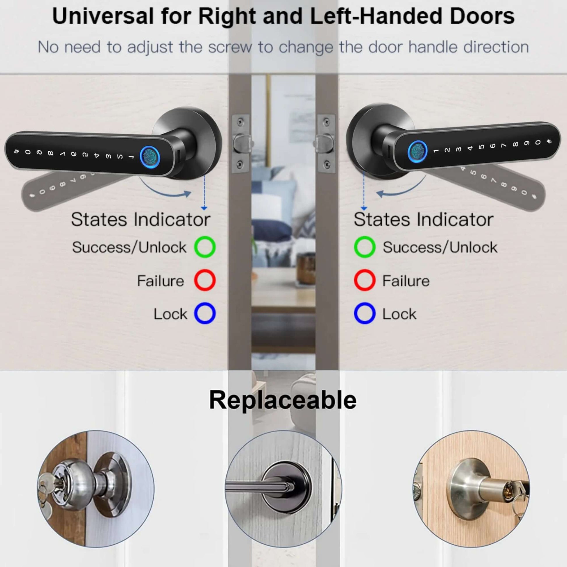 Smart Door Lock,Keyless Entry Door Lock with Handle,Fingerprint Door Lock with Tuya App,Smart Door Knob with Key for Home Bedroom -  from PurelyFreshAir | Available at PurelyFreshAir