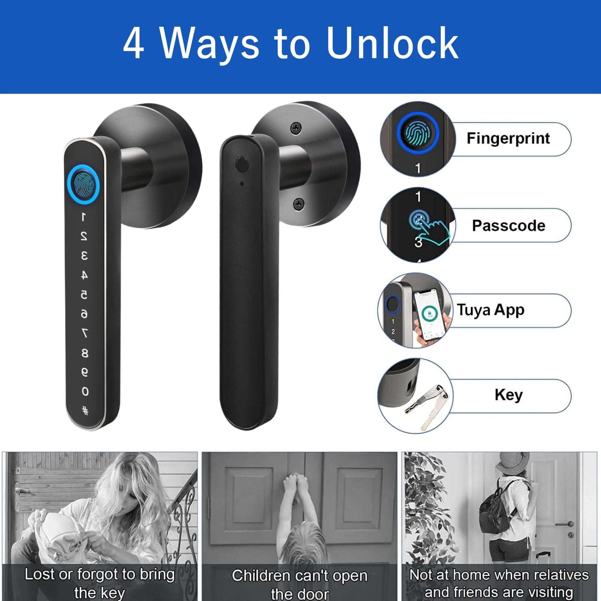 Smart Door Lock,Keyless Entry Door Lock with Handle,Fingerprint Door Lock with Tuya App,Smart Door Knob with Key for Home Bedroom -  from PurelyFreshAir | Available at PurelyFreshAir