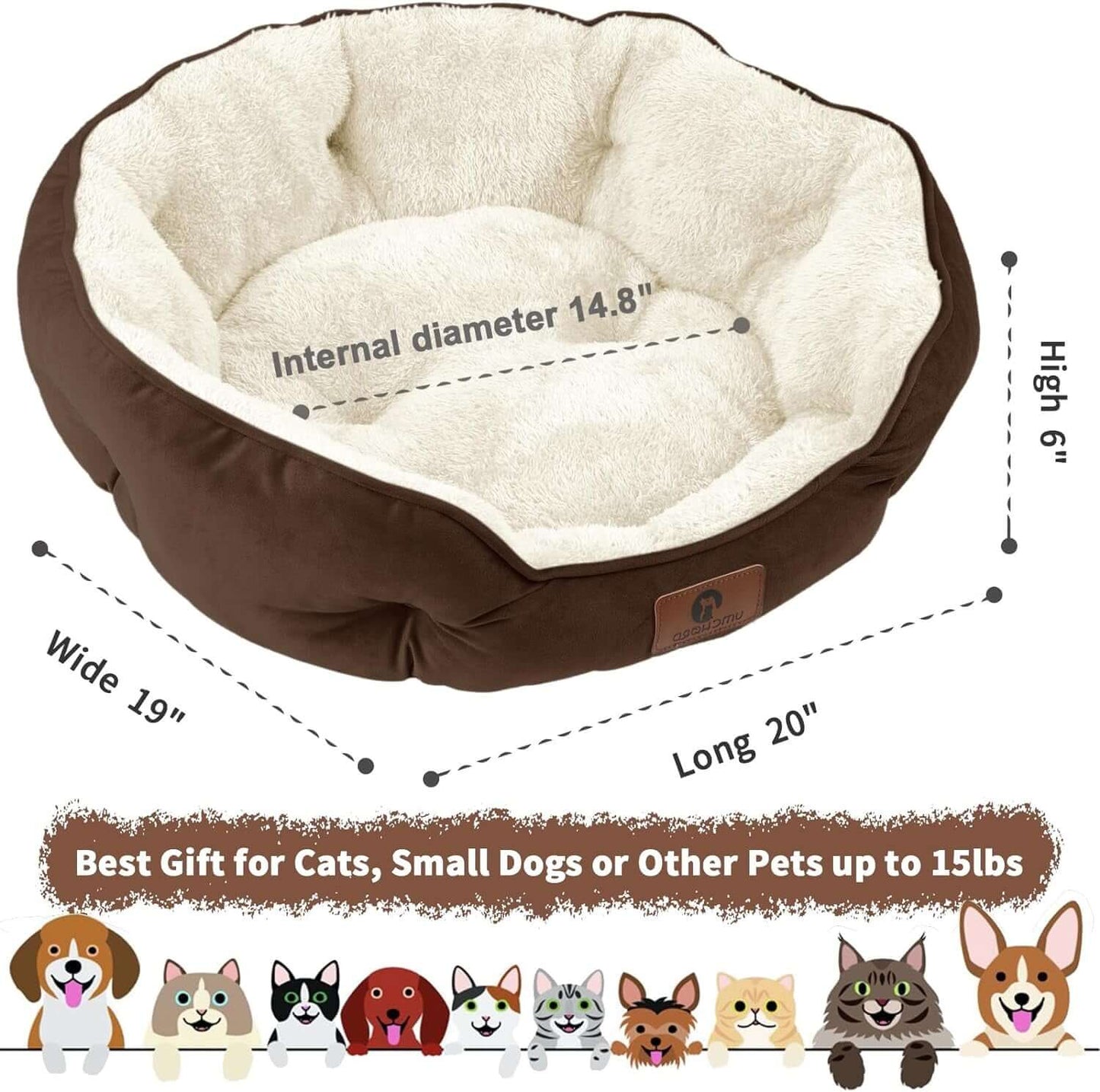 Small Dog Bed for Small Dogs, Cat Beds for Indoor Cats, Pet Bed for Puppy and Kitty, Extra Soft & Machine Washable with Anti-Slip & Water-Resistant Oxford Bottom, Brown, 20 Inches -  from PurelyFreshAir | Available at PurelyFreshAir