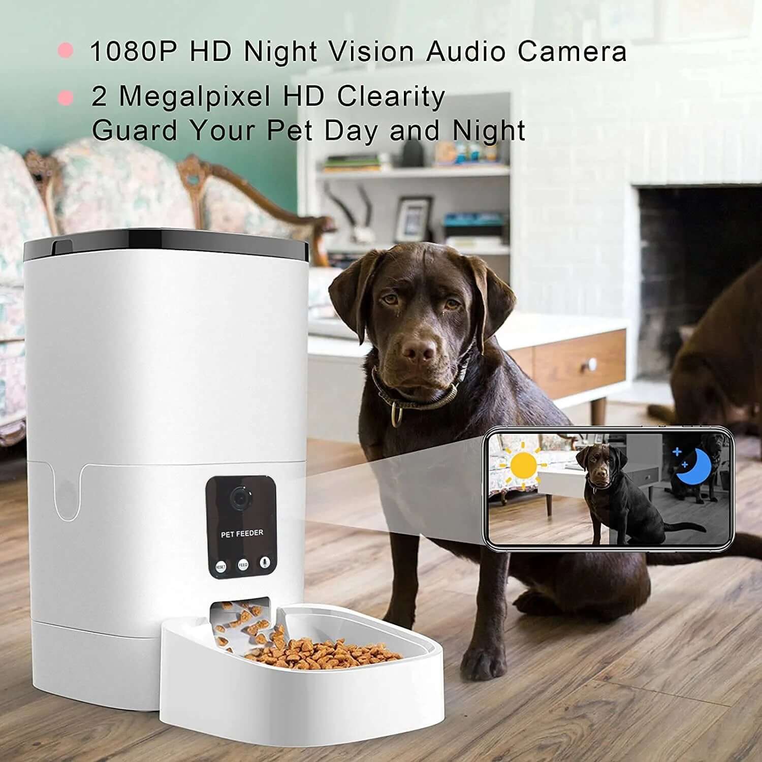 Pet Feeder,6L Automatic Pet Feeder for Cats and Dogs,1080P Camera,App Control,Voice Recorder,Timed Feeder for Schedule Feeding, Dual Power Supply,Wifi Pet Food Dispenser with App Control -  from PurelyFreshAir | Available at PurelyFreshAir