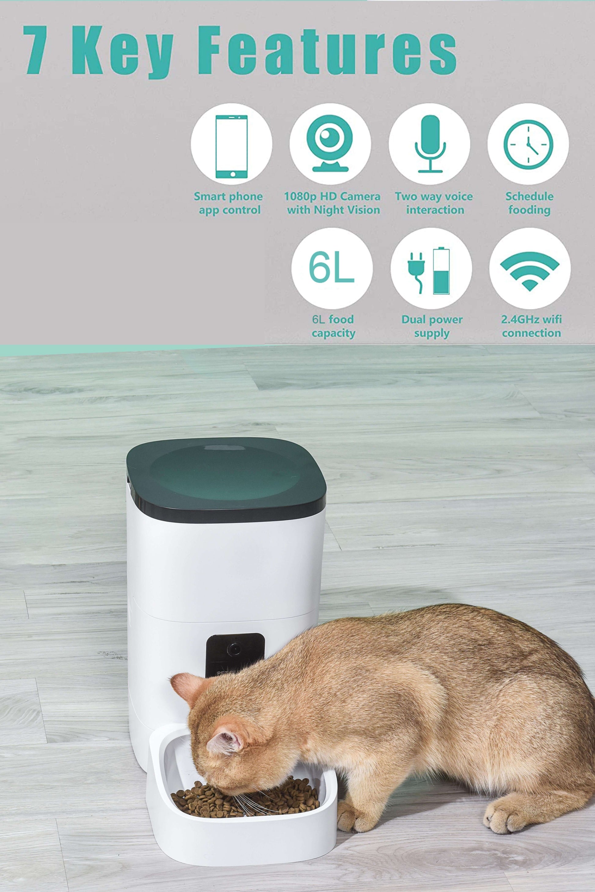 Pet Feeder,6L Automatic Pet Feeder for Cats and Dogs,1080P Camera,App Control,Voice Recorder,Timed Feeder for Schedule Feeding, Dual Power Supply,Wifi Pet Food Dispenser with App Control -  from PurelyFreshAir | Available at PurelyFreshAir