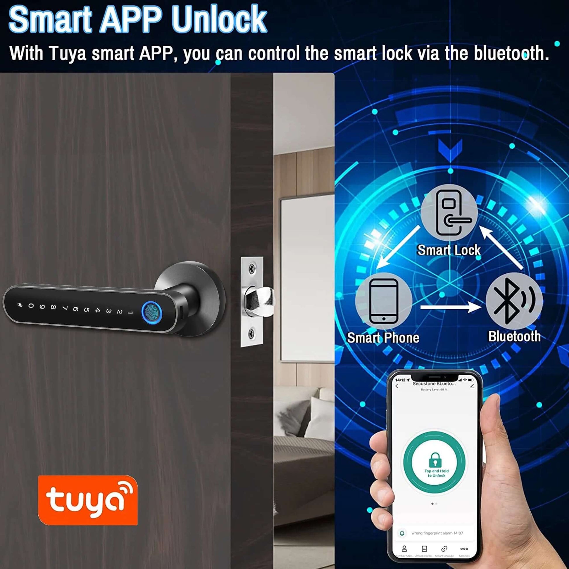 Smart Door Lock,Keyless Entry Door Lock with Handle,Fingerprint Door Lock with Tuya App,Smart Door Knob with Key for Home Bedroom -  from PurelyFreshAir | Available at PurelyFreshAir