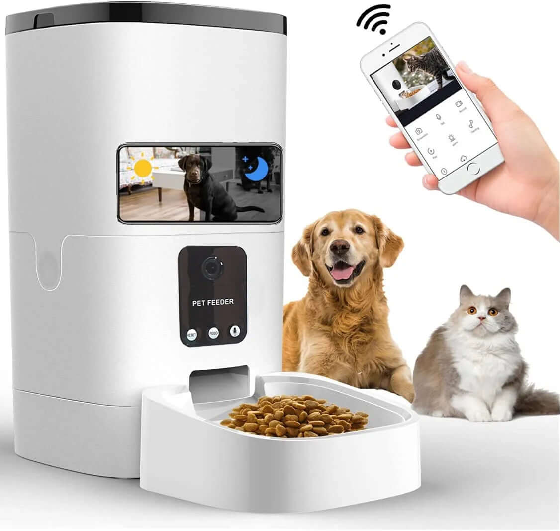 Pet Feeder,6L Automatic Pet Feeder for Cats and Dogs,1080P Camera,App Control,Voice Recorder,Timed Feeder for Schedule Feeding, Dual Power Supply,Wifi Pet Food Dispenser with App Control -  from PurelyFreshAir | Available at PurelyFreshAir