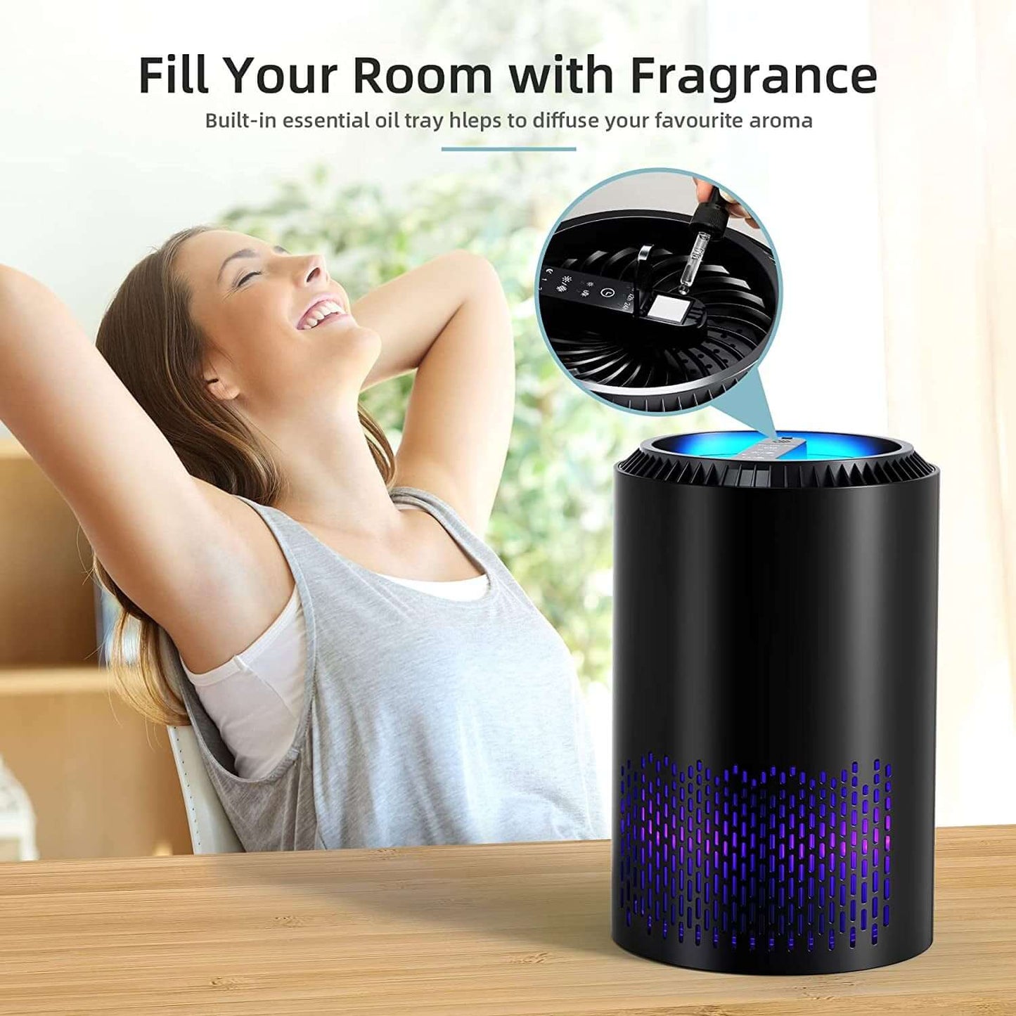 Air Purifiers, Air Purifier for Bedroom HEPA Air Filter for Smoke Pollen Dander Hair 22Db Quiet Air Cleaner for Home, Bedroom, Living Room, Kitchen - Black -  from PurelyFreshAir | Available at PurelyFreshAir