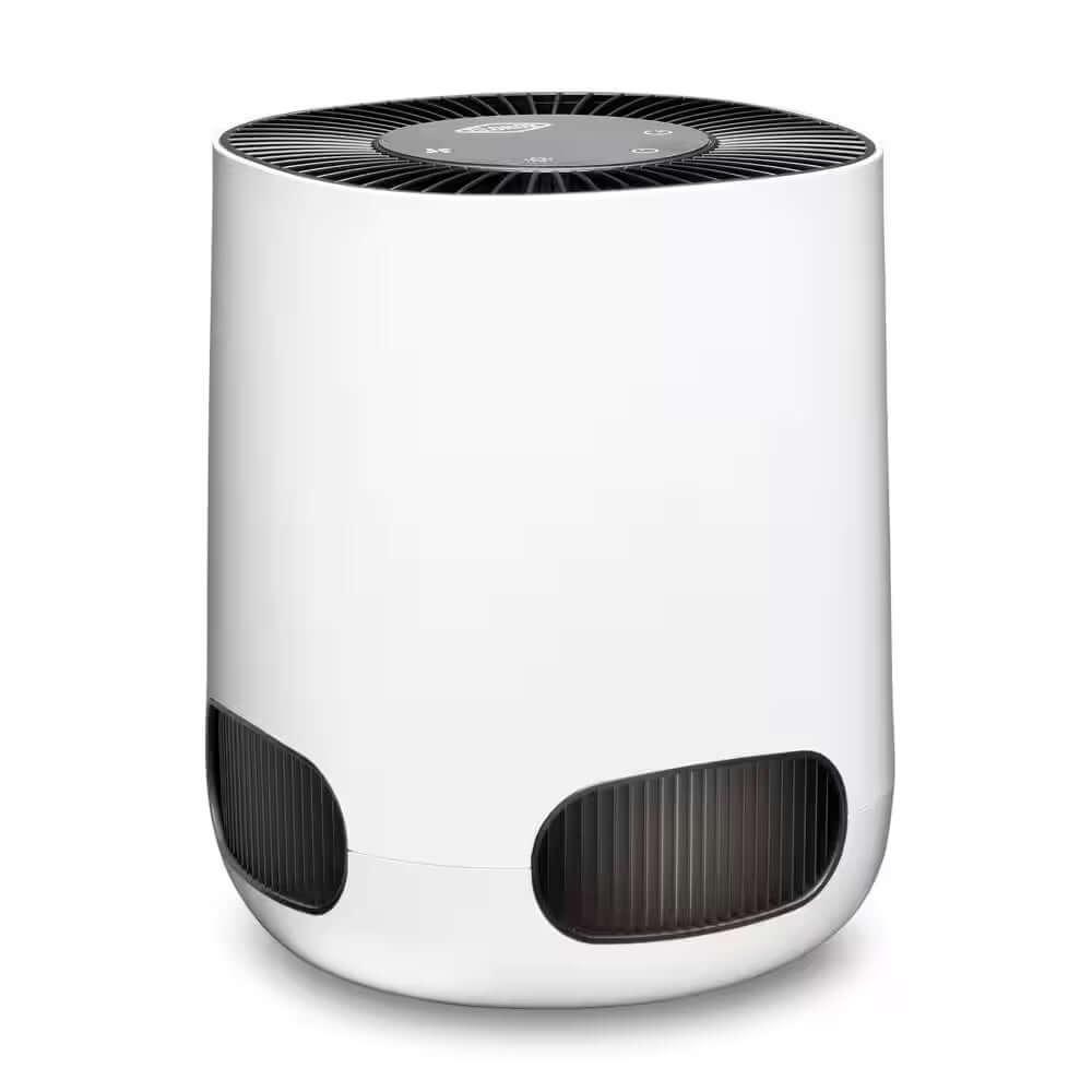 Compact air purifier with 90-degree rotation, HEPA filter, quiet operation.